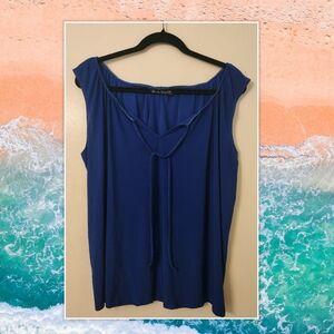 Star Vixen Blue XL Sleeveless Peasant Top with Tie Neck